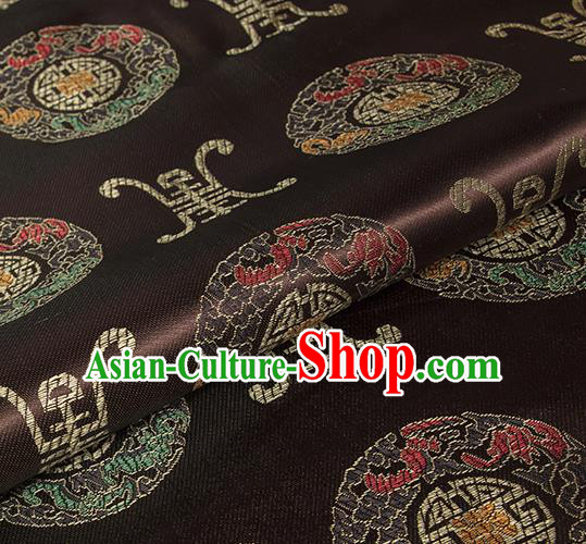 Asian Chinese Classical Lucky Pattern Design Brown Silk Fabric Traditional Hanfu Brocade Material