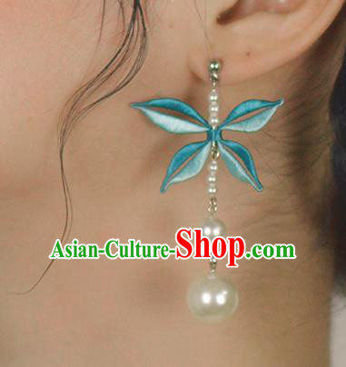 Chinese Traditional National Blue Butterfly Earrings Handmade Ear Accessories for Women