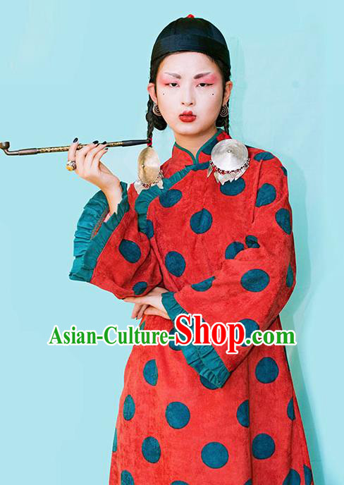 Chinese Traditional Watermelon Red Qipao Dress National Costume Cheongsam for Women
