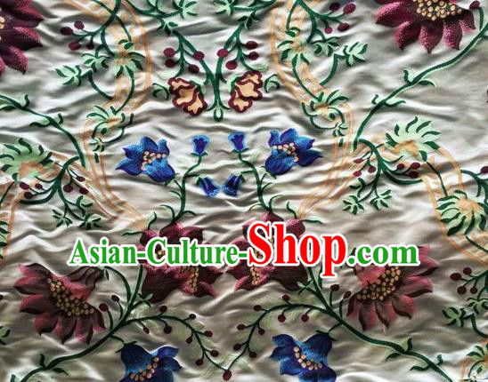 Asian Chinese Classical Flowers Pattern Design Beige Silk Fabric Traditional Nanjing Brocade Material