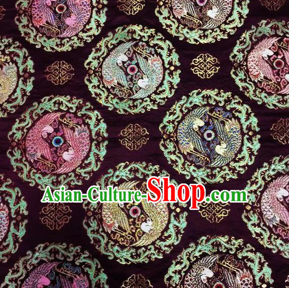 Asian Chinese Classical Swan Pattern Design Wine Red Silk Fabric Traditional Nanjing Brocade Material