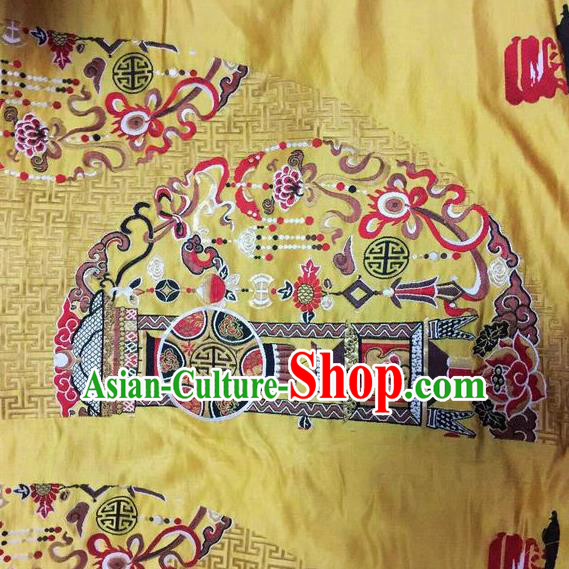 Asian Chinese Classical Auspicious Peony Pattern Design Golden Silk Fabric Traditional Nanjing Brocade Material