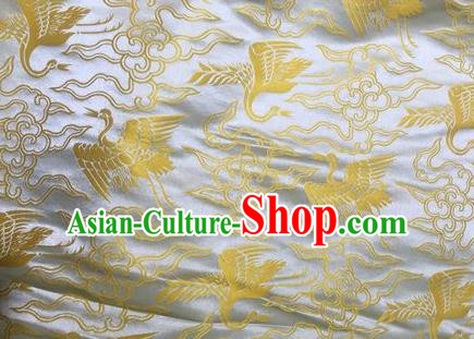 Asian Chinese Classical Cloud Yellow Cranes Pattern Design Silk Fabric Traditional Nanjing Brocade Material