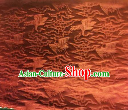 Asian Chinese Classical Cloud Cranes Pattern Design Rust Red Silk Fabric Traditional Nanjing Brocade Material