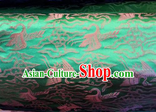 Asian Chinese Classical Cloud Cranes Pattern Design Green Silk Fabric Traditional Nanjing Brocade Material