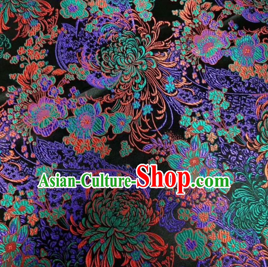 Asian Chinese Classical Chrysanthemum Pattern Design Black Silk Fabric Traditional Nanjing Brocade Material
