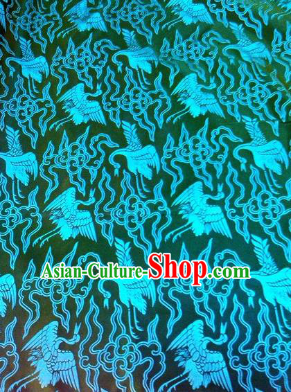 Asian Chinese Classical Cloud Crane Pattern Design Green Silk Fabric Traditional Nanjing Brocade Material