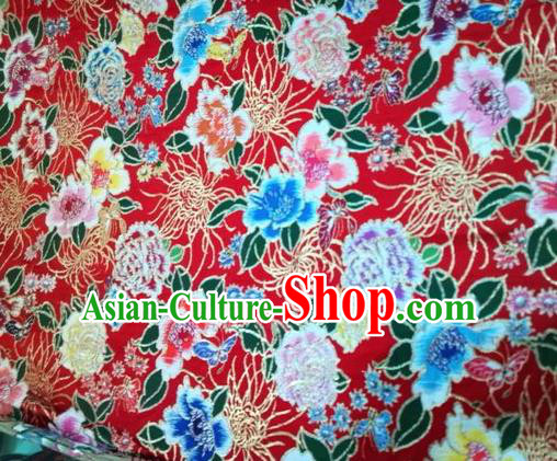Asian Chinese Classical Chrysanthemum Peony Pattern Design Wedding Red Silk Fabric Traditional Nanjing Brocade Material