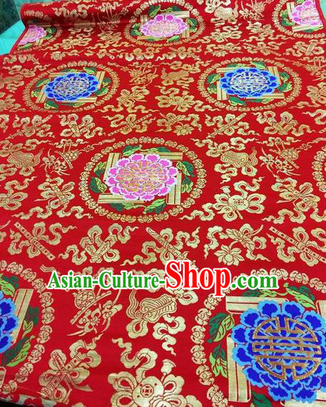 Asian Chinese Classical Peony Pattern Design Red Silk Fabric Traditional Nanjing Brocade Material