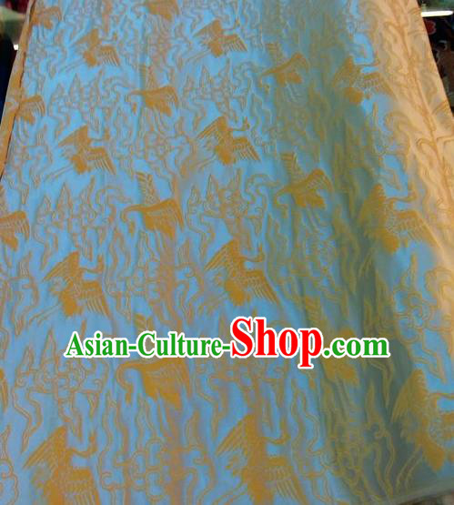 Asian Chinese Classical Cloud Crane Pattern Design Light Blue Silk Fabric Traditional Nanjing Brocade Material