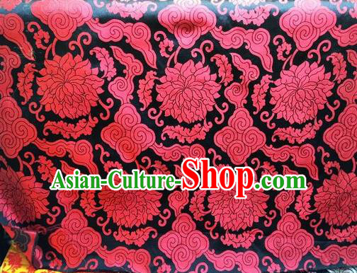 Asian Chinese Classical Cloud Lotus Pattern Design Black Silk Fabric Traditional Nanjing Brocade Material