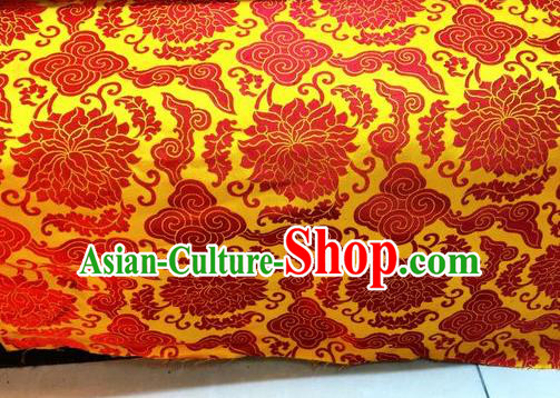 Asian Chinese Classical Cloud Lotus Pattern Design Yellow Silk Fabric Traditional Nanjing Brocade Material