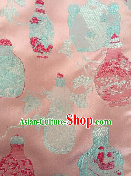 Asian Chinese Classical Vase Pattern Design Pink Silk Fabric Traditional Nanjing Brocade Material