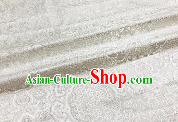 Asian Chinese Classical Rosette Pattern Design White Brocade Fabric Traditional Silk Material