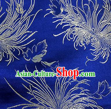 Asian Chinese Classical Chrysanthemum Pattern Design Royalblue Brocade Fabric Traditional Silk Material