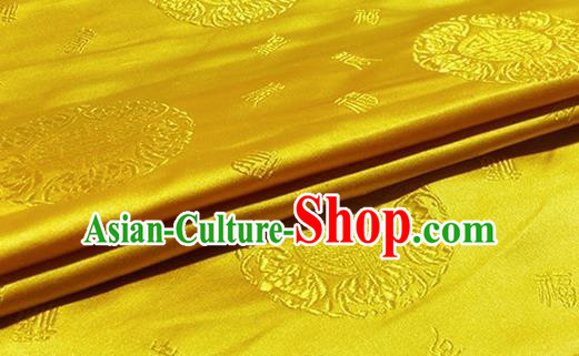 Asian Chinese Classical Fu Character Pattern Design Golden Brocade Fabric Traditional Silk Material