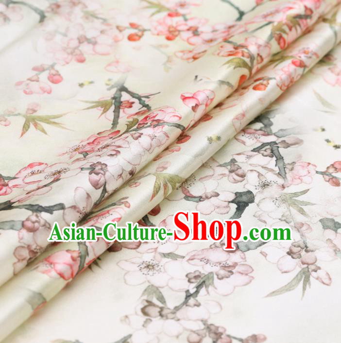 Asian Chinese Classical Plum Blossom Pattern Design Beige Watered Gauze Fabric Traditional Silk Material