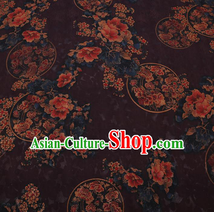 Chinese Cheongsam Classical Round Peony Pattern Design Purple Watered Gauze Fabric Asian Traditional Silk Material