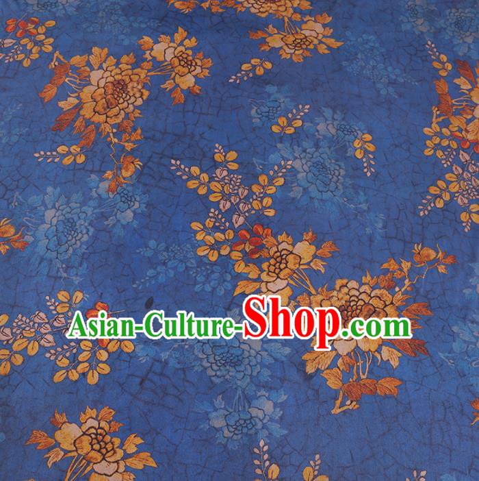 Chinese Cheongsam Classical Peony Pattern Design Lake Blue Watered Gauze Fabric Asian Traditional Silk Material