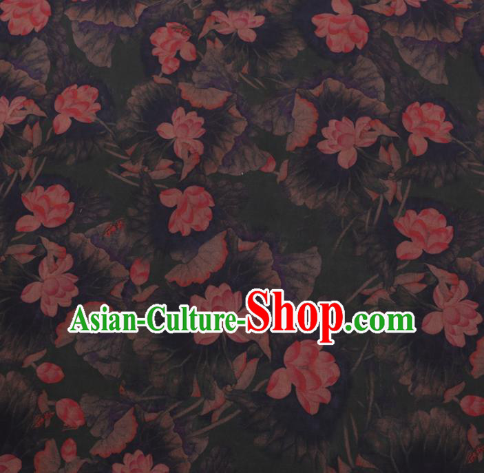 Chinese Cheongsam Classical Lotus Pattern Design Deep Green Watered Gauze Fabric Asian Traditional Silk Material