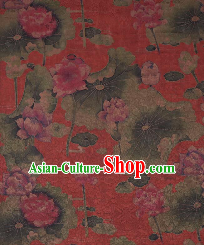 Chinese Cheongsam Classical Lotus Pattern Design Red Watered Gauze Fabric Asian Traditional Silk Material