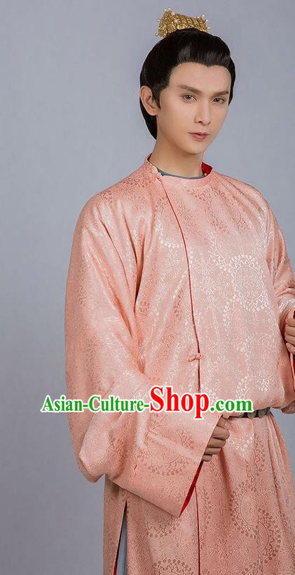 Chinese Ancient Nobility Childe Pink Clothing Traditional Tang Dynasty Royal Prince Costumes for Men