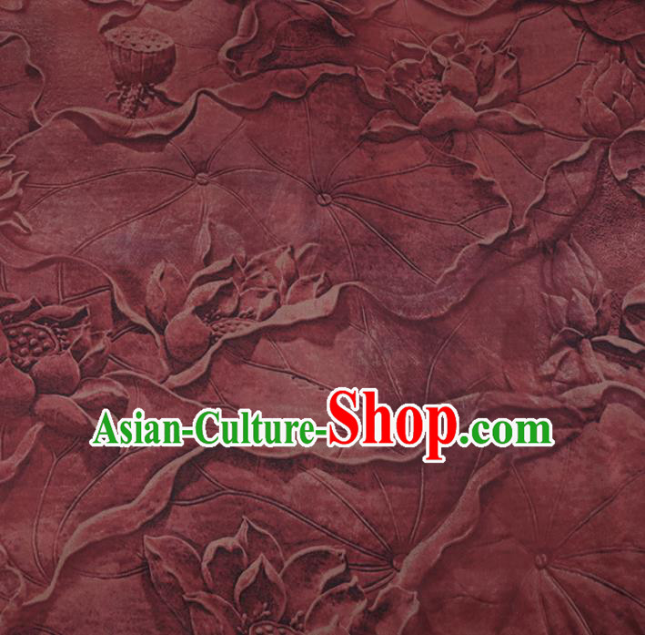 Chinese Cheongsam Classical Lotus Pattern Design Purplish Red Watered Gauze Fabric Asian Traditional Silk Material