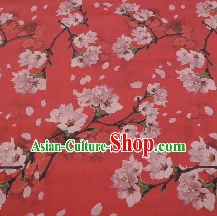 Chinese Cheongsam Classical Peach Blossom Pattern Design Red Watered Gauze Fabric Asian Traditional Silk Material