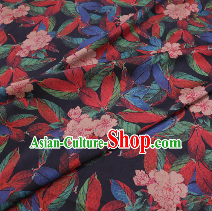 Chinese Cheongsam Classical Peony Flowers Pattern Design Black Watered Gauze Fabric Asian Traditional Silk Material