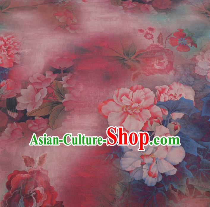 Chinese Cheongsam Classical Peony Pattern Design Pink Watered Gauze Fabric Asian Traditional Silk Material