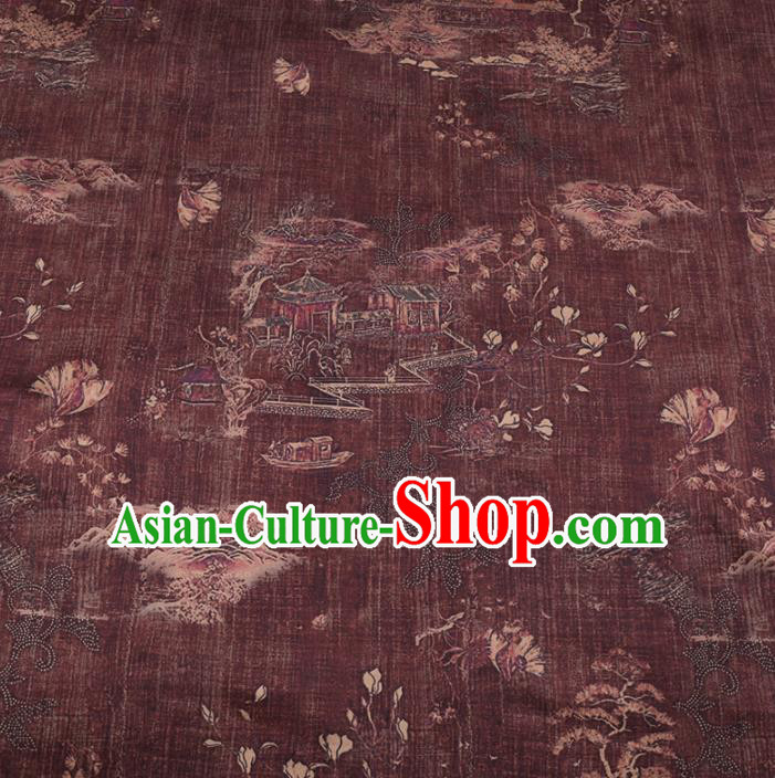 Chinese Cheongsam Classical Magnolia Pattern Design Wine Red Watered Gauze Fabric Asian Traditional Silk Material