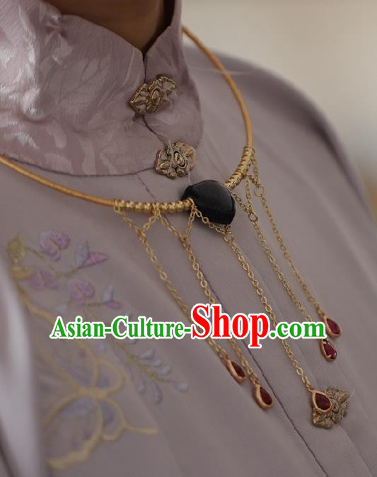 Chinese Traditional Ming Dynasty Blue Precious Stones Necklace Handmade Ancient Princess Necklet Accessories for Women