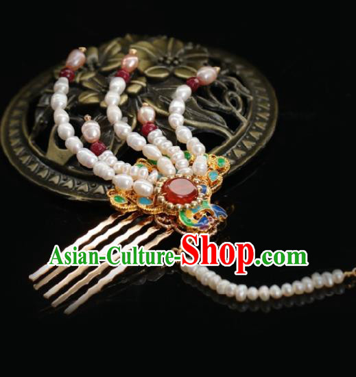 Chinese Handmade Ming Dynasty Princess Pearls Phoenix Hair Comb Hairpins Ancient Hanfu Hair Accessories for Women