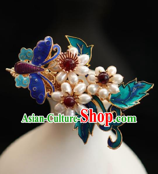 Chinese Handmade Ming Dynasty Princess Pearls Butterfly Hair Comb Hairpins Ancient Hanfu Hair Accessories for Women