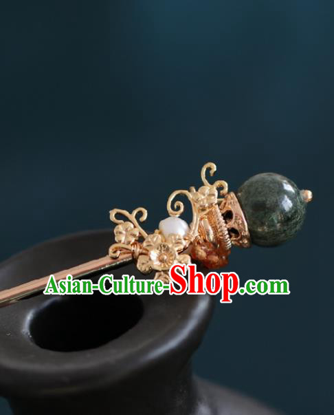 Chinese Handmade Ming Dynasty Queen Green Bead Hairpins Ancient Hanfu Hair Accessories for Women