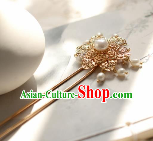 Chinese Handmade Ming Dynasty Queen Pearls Golden Hairpins Ancient Hanfu Hair Accessories for Women