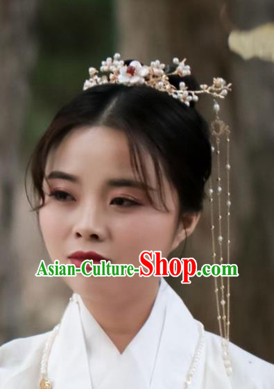Chinese Handmade Ming Dynasty Queen Shell Pearls Hair Crown Hairpins Ancient Hanfu Hair Accessories for Women