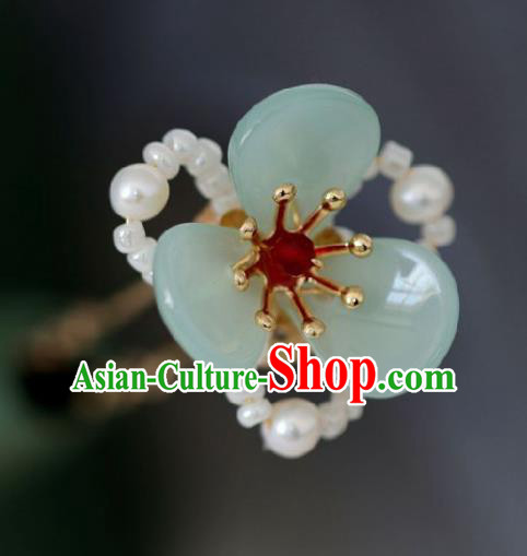 Chinese Handmade Ming Dynasty Princess Green Flower Hairpins Ancient Hanfu Hair Accessories for Women