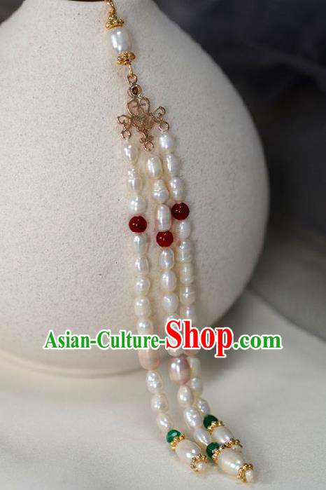 Chinese Traditional Ming Dynasty White Pearls Tassel Pendant Handmade Ancient Princess Jewelry Accessories for Women