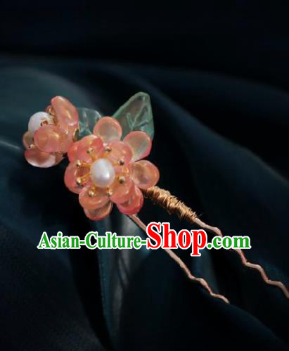 Chinese Handmade Princess Pink Flowers Hairpins Ancient Hanfu Hair Accessories for Women