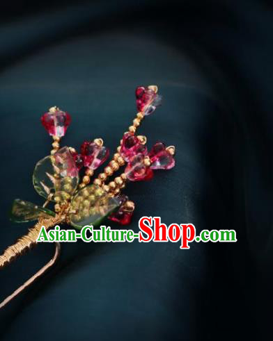 Chinese Handmade Princess Rosy Beads Hairpins Ancient Hanfu Hair Accessories for Women