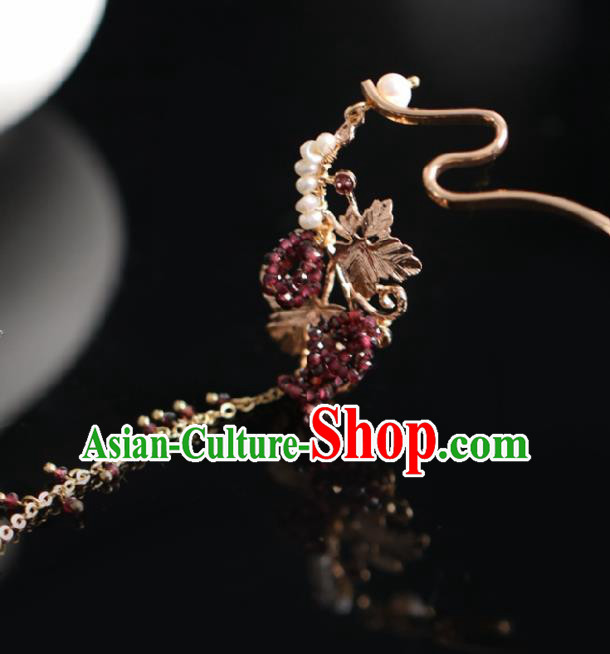 Chinese Handmade Princess Grape Tassel Hairpins Ancient Hanfu Hair Accessories for Women