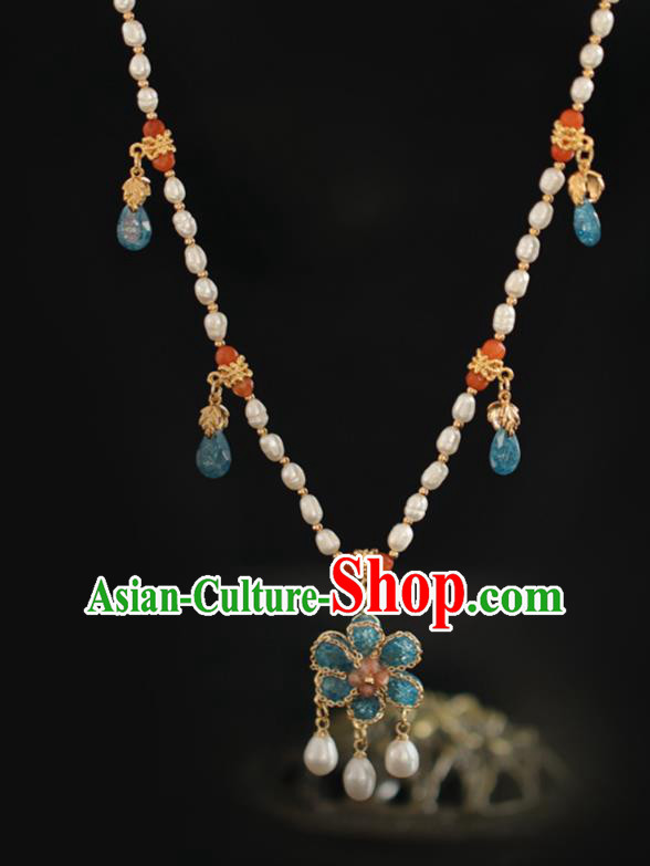 Chinese Traditional Ming Dynasty Pearls Necklace Handmade Ancient Princess Necklet Accessories for Women