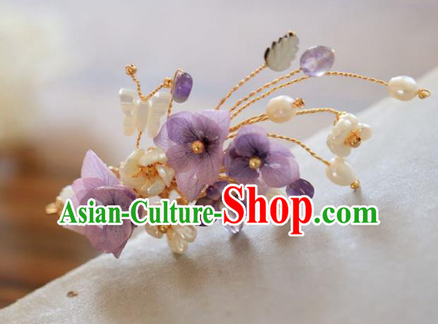 Chinese Handmade Ming Dynasty Princess Lilac Flower Hair Claw Hairpins Ancient Hanfu Hair Accessories for Women