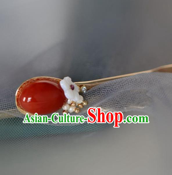 Chinese Handmade Ming Dynasty Princess Red Gem Hairpins Ancient Hanfu Hair Accessories for Women