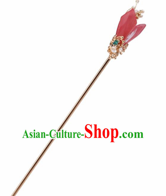Chinese Handmade Ming Dynasty Princess Red Mangnolia Hairpins Ancient Hanfu Hair Accessories for Women