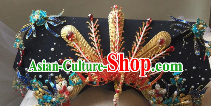 Chinese Handmade Qing Dynasty Imperial Consort Hat Red Phoenix Coronet Ancient Empress Hair Accessories for Women