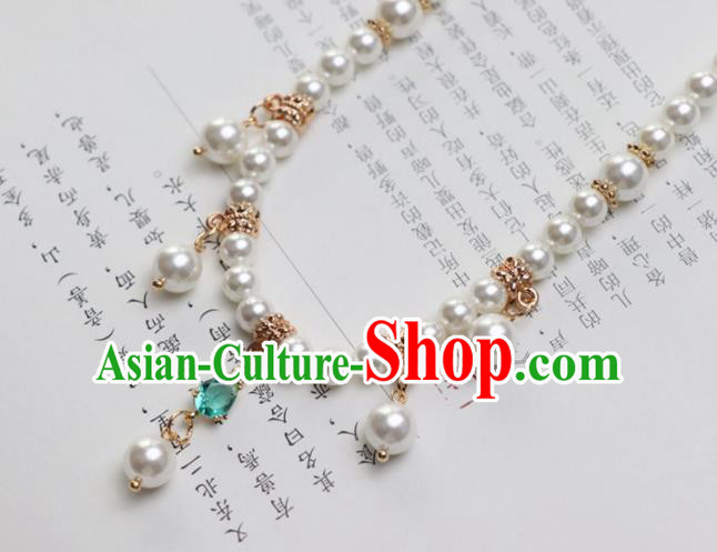Chinese Traditional Hanfu Blue Crystal Necklace Handmade Ancient Princess Necklet Accessories for Women