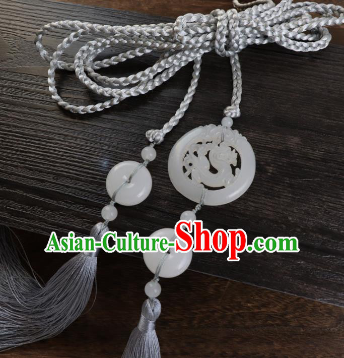 Chinese Traditional Ming Dynasty Jade Carving Dragon Waist Pendant Handmade Ancient Princess Belt Tassel Accessories for Women