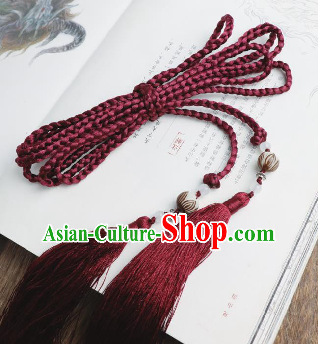 Chinese Traditional Ming Dynasty Wine Red Waist Pendant Handmade Ancient Princess Belt Tassel Accessories for Women